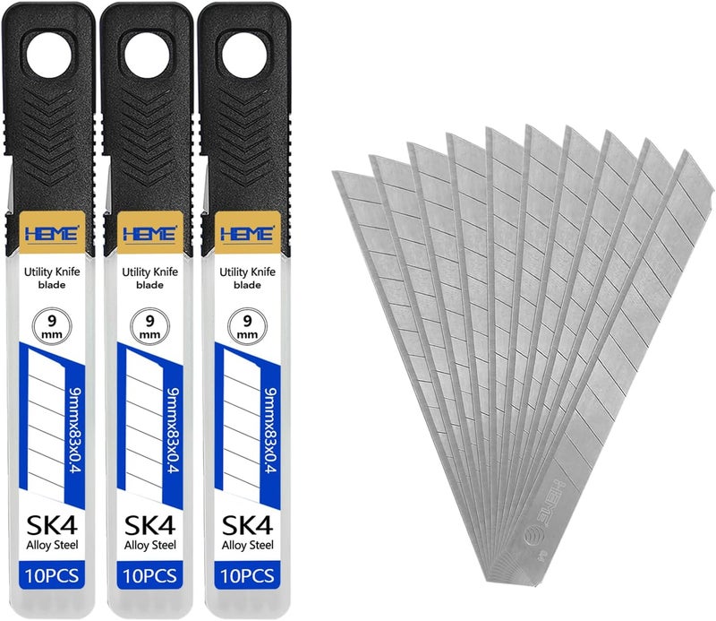 HIEMTE Tools 30Pcs 9mm Utility Knife Replacement Blades Snap off 60 Degree，Blades for Utility Knife and 9mm Box Cutter - Razor Sharp SK4 Steel - Image 1